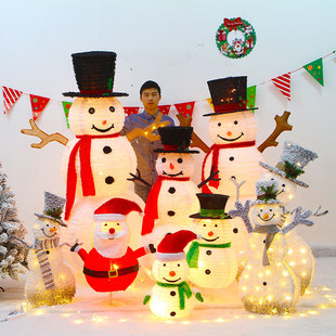 飾鐵藝麋鹿圣誕樹道具擺件 圣誕節發光雪人商場櫥窗美陳場景布置裝