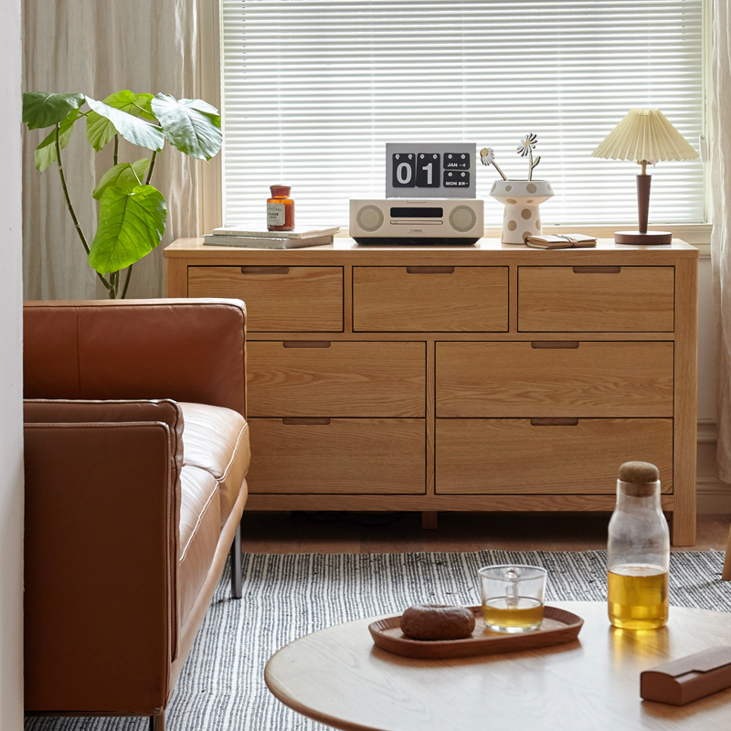 纯实木五斗柜七斗柜橡木卧室电视柜家具简约抽屉储物柜子