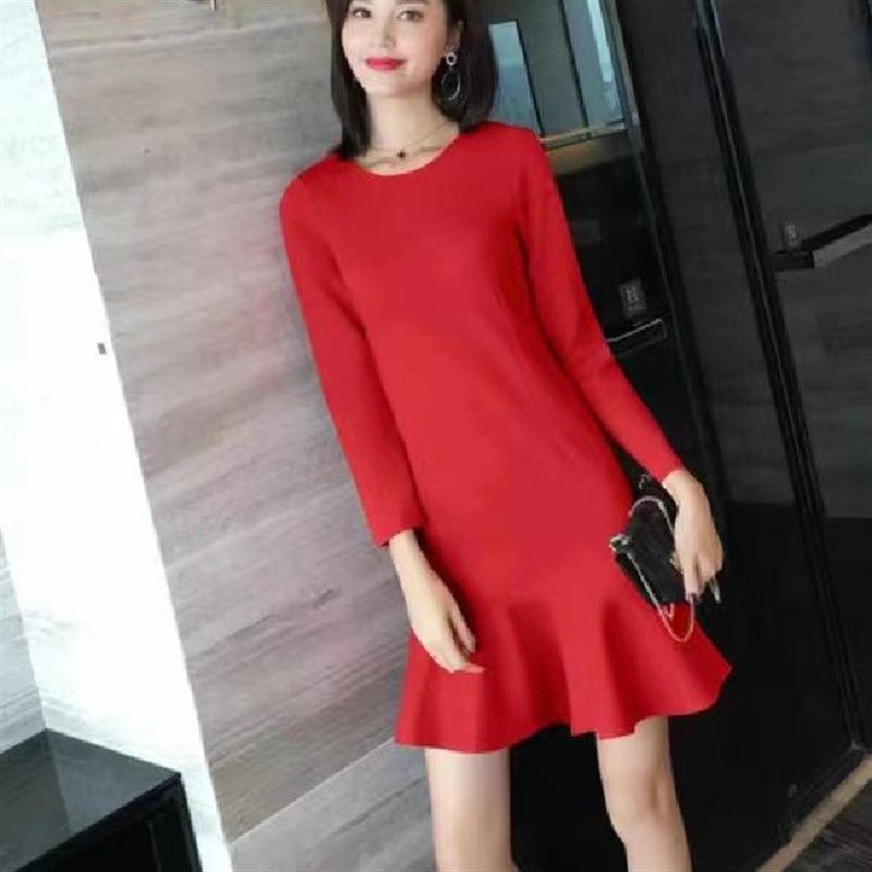 2024年春秋法式中长裙温柔风洋气荷叶边鱼尾裙子收腰优雅连衣裙女