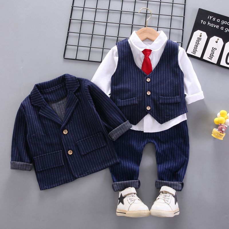 男童春秋红色西装四件套3岁儿童马甲衬衫4宝宝抓周礼服5西服外套6