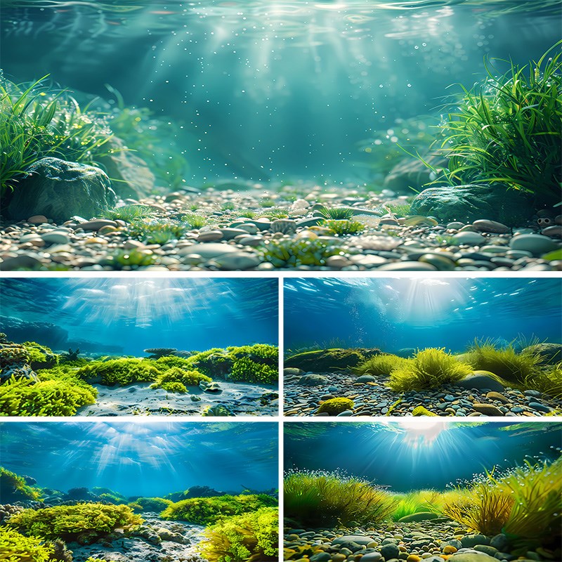 新款鱼缸背景画背景贴纸水下绿植水族缸外正面胶3D高清尺寸定制