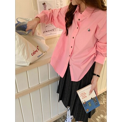 3th Morning 早春新款 韩系小狗刺绣翻领宽松长袖衬衫ZY3949