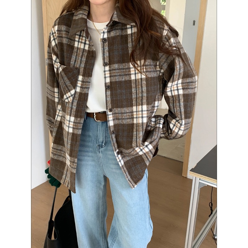 3th Morning 怀旧记忆 加绒加厚复古格纹撞色衬衫外套ZY3649