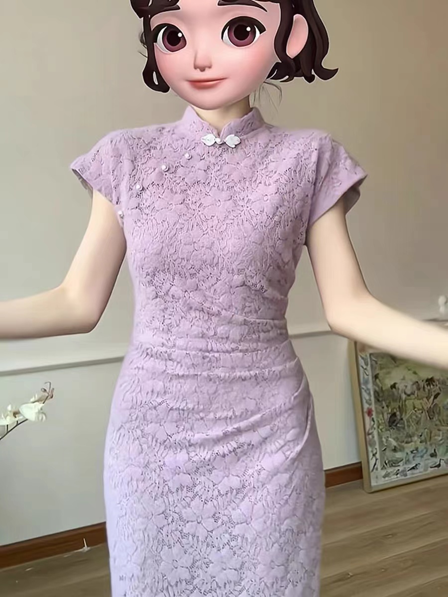 2025夏季新款改良紫色旗袍新中式民国风年轻款少女日常可穿连衣裙