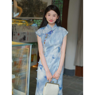 【肩上蝶】新中式短袖旗袍气质清冷感素雅改良旗袍裙连衣裙高级感