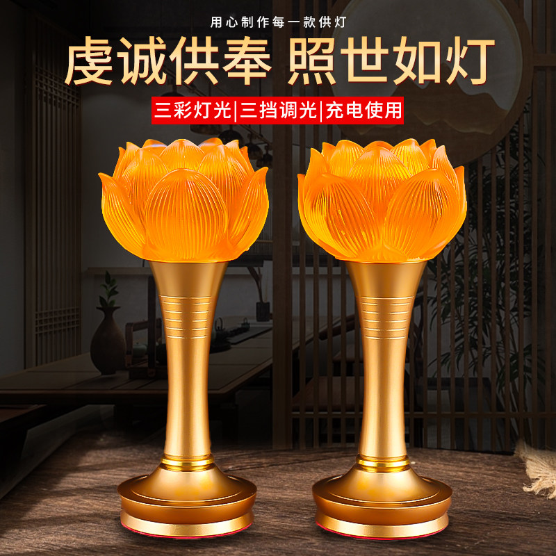 新款莲花灯菩萨一对可充电家用供佛灯led七彩琉璃观音灯佛前供灯