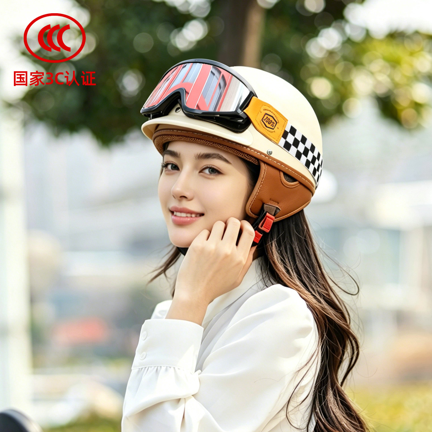 复古夏季3C半盔摩托车头盔男女士图片