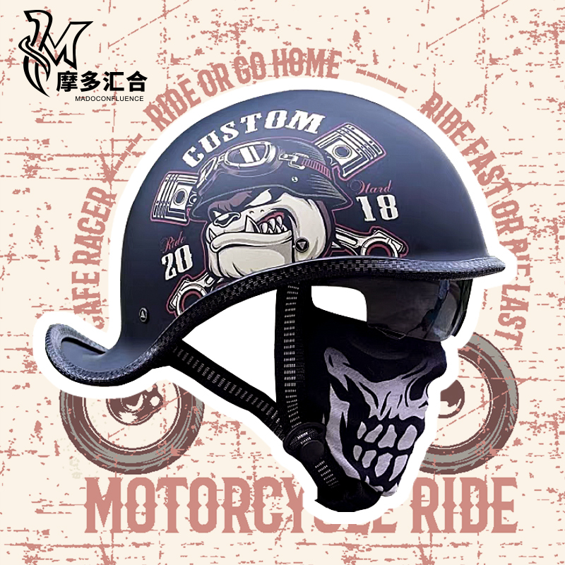 复古头盔摩托车巡航瓢盔个性机车男女四季踏板街车秋冬电动车半盔