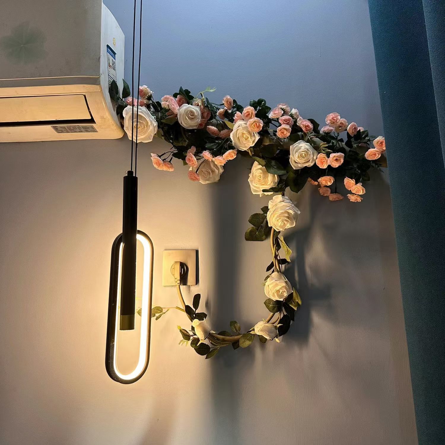 空调管子装饰遮挡高级玫瑰花包空调墙面玫瑰花藤蔓花朵仿真花假花