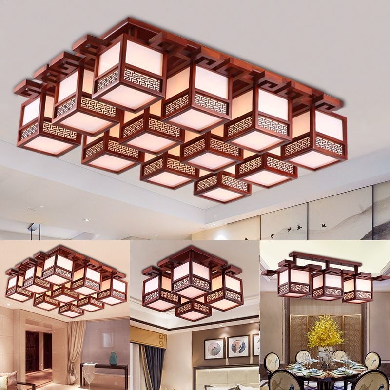 中式吸顶灯仿古客厅卧室餐厅灯实木过道书房酒楼大堂中国风方形灯