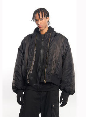 PRDX秋冬新款高街美式潮流基础款拼接工艺剪裁拉链夹克棉服外套