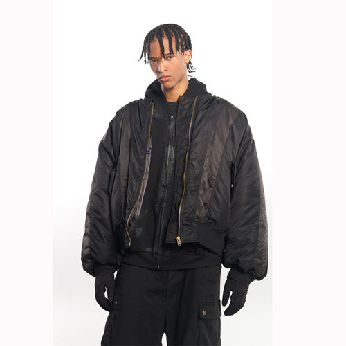 PRDX秋冬新款高街美式潮流基础款拼接工艺剪裁拉链夹克棉服外套