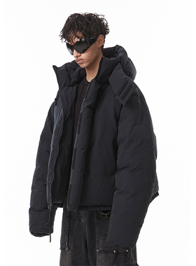 PRDX秋冬新款美式复古潮流连帽宽松白鸭绒短款羽绒服保暖上衣外套