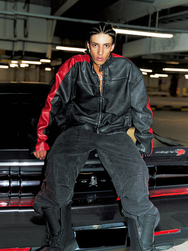 PRDX高街红条纹做旧水洗美式潮流水洗重工机车服外套秋冬男夹克