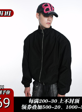 PRDX暗黑禁欲系秋冬落肩短款飞行员立领夹克黑色垫肩教练拉链外套