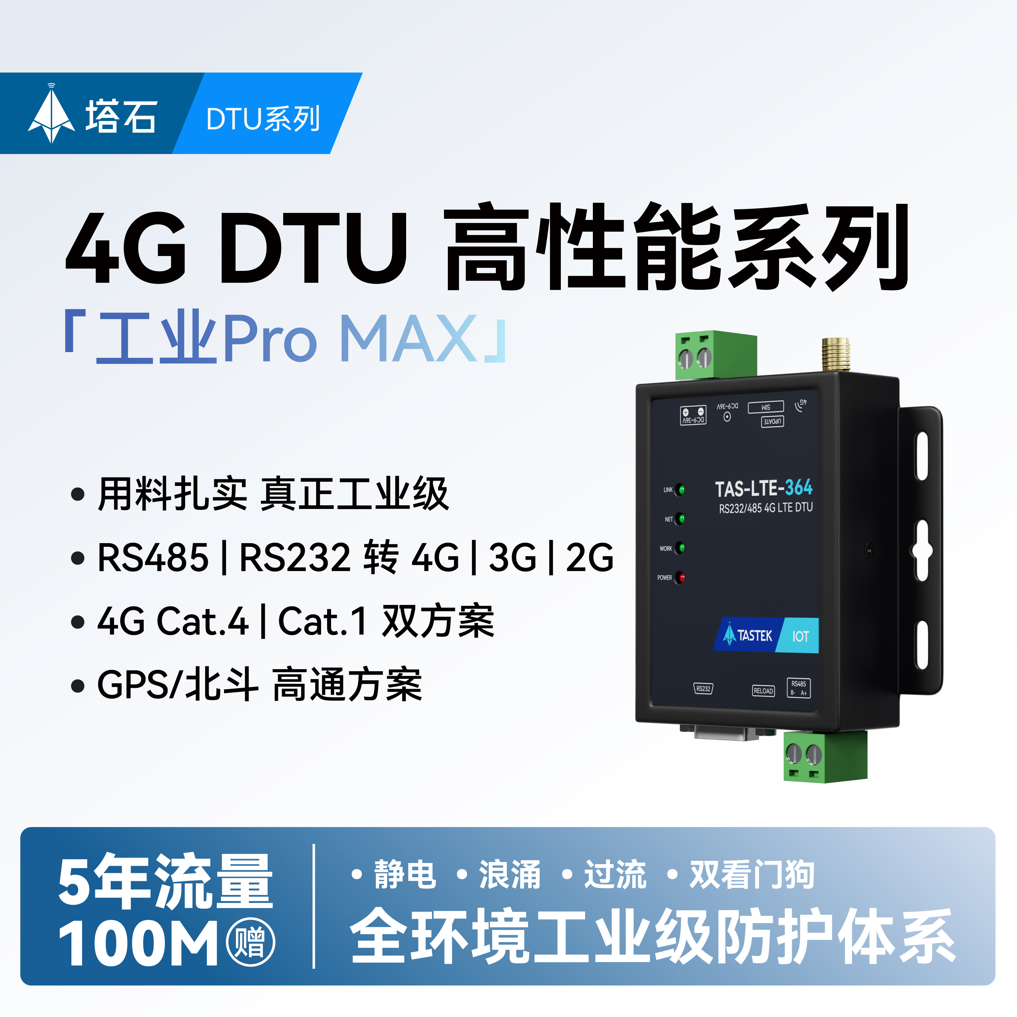 4g模块dtu无线通信物联网4GDTU透传rs485通讯gprs远程控制监控plc