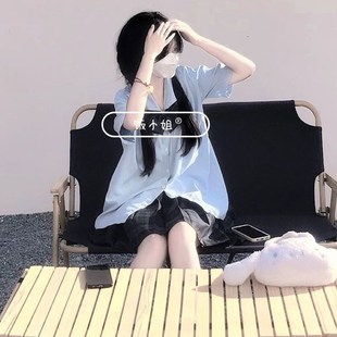 日系学院风jk衬衣学生百搭上衣碳灰格裙制服套装 胖MM200斤特大码