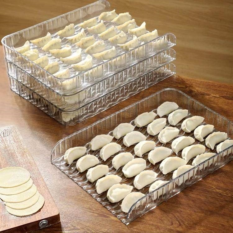 PET饺子盘家用饺子放置盘透明不沾长方形饺子托盘厨房饺子帘盖板,收纳整理,食物收纳盒,淘宝优惠券,粉丝福利购,淘宝优惠卷