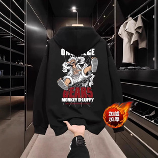 新款高质量连帽卫衣男士秋冬套头潮流加绒上衣服男装帅气百搭长袖