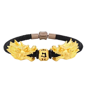 黄金生肖龙头手链999足金双龙戏珠霸气男款手串3D硬金路路通手镯