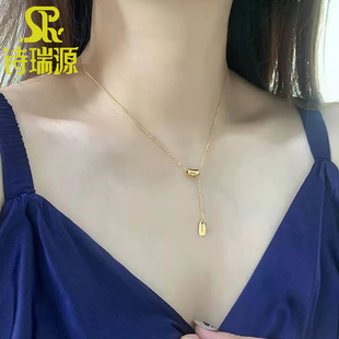 5G相思豆黄金项链女999足金luck锁骨链吊坠纯金一体链送女友礼物