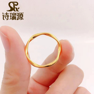 5D无氰硬金黄金莫比乌斯环戒指女999足金亮面素圈指环百搭小尾戒