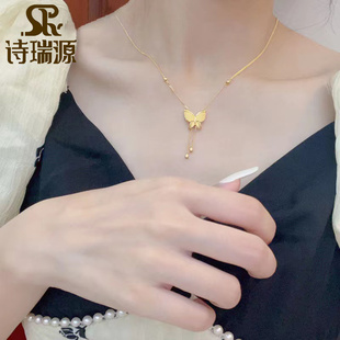 5G黄金蝴蝶项链999足金在逃公主女士套链纯金时尚流苏一体链新款