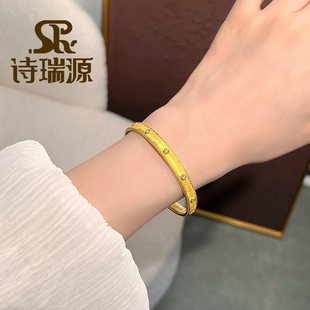 手环新款 黄金点钻手镯女999足金奢华宽版 宫廷风小众金手镯送老婆