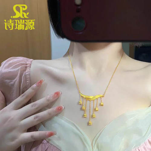 999足金铃兰花项链流苏套链