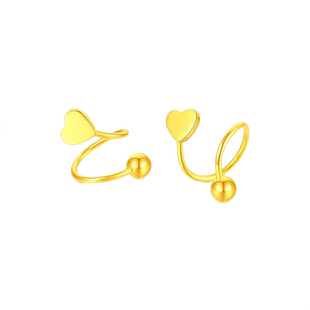 5G黄金爱心扭扭耳钉999足金光珠耳环耳针纯金新款耳饰送女友礼物