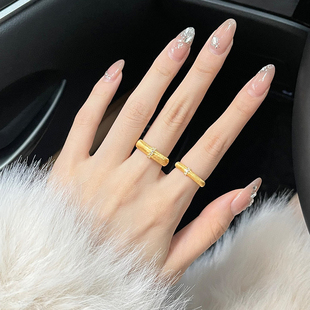 黄金拉丝点钻戒指女999足金宫廷风镶钻食指戒新款纯金小香风指环