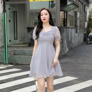 灰色雪纺小个子连衣裙2025新款女夏装显高显瘦高级感气质短款裙子