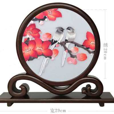 广绣粤绣摆件双面绣台屏纯手工刺绣小屏风木棉花广州特色工艺品