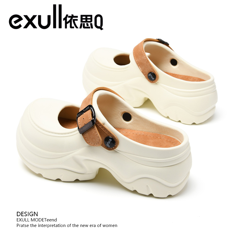 依思Q新款洞洞女生厚底外出凉鞋