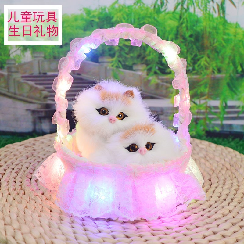 发光提篮仿真猫咪假小猫玩具儿童礼物篮子里的猫会叫毛绒公仔摆件