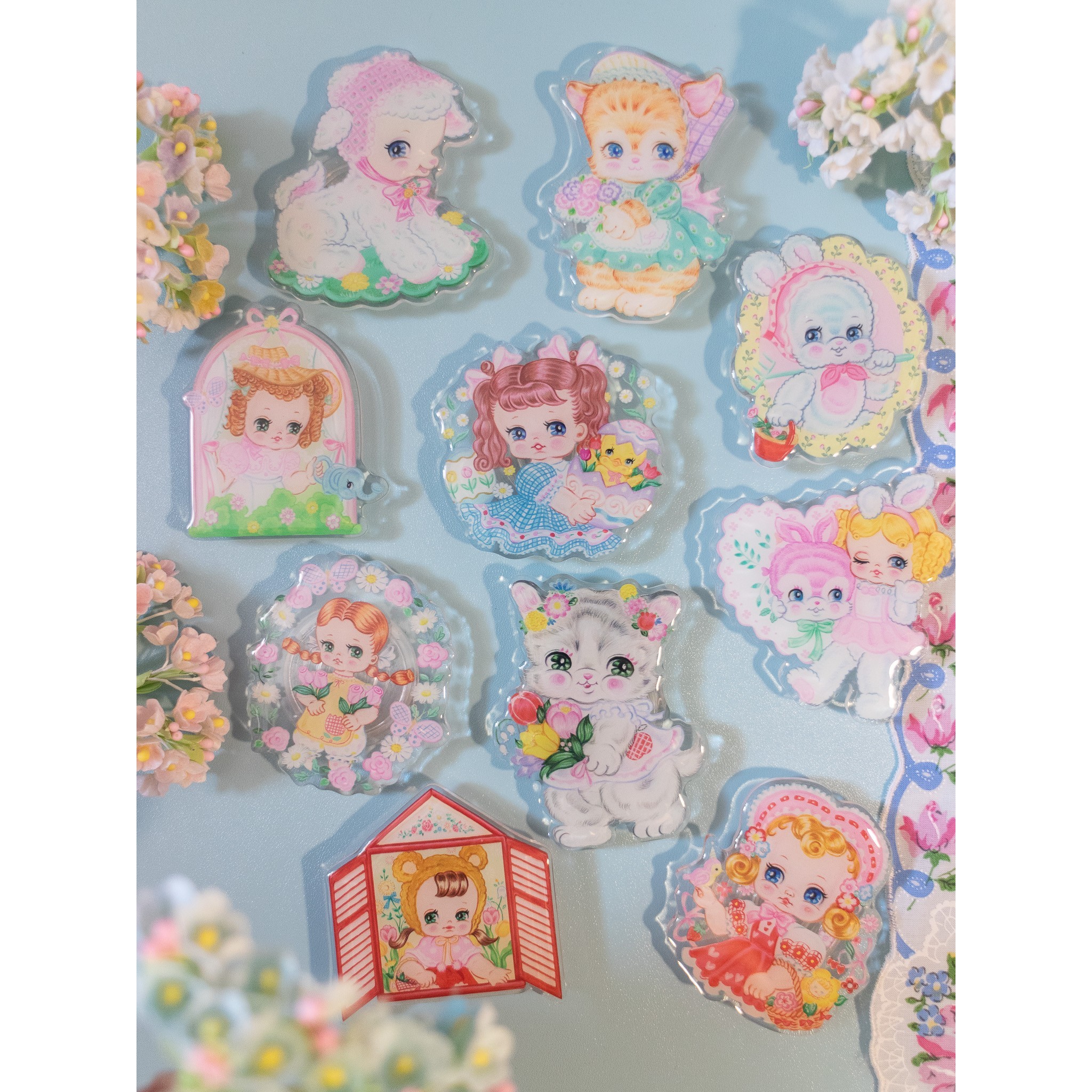 絮小饼onlytwo原创小小花园可爱甜美猫咪兔子女孩滴胶支架