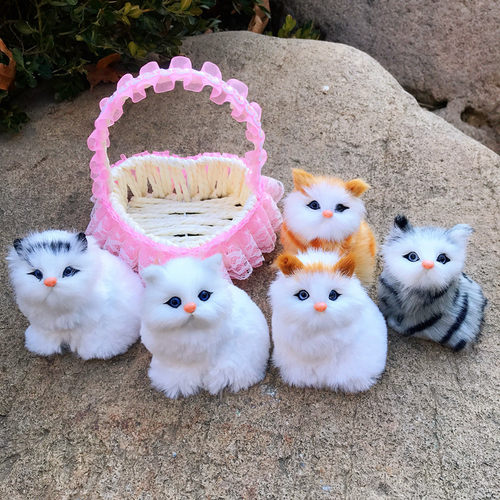 玩具小猫摆件女孩心形生日礼物女生猫咪仿真模型公仔会玩偶花篮叫