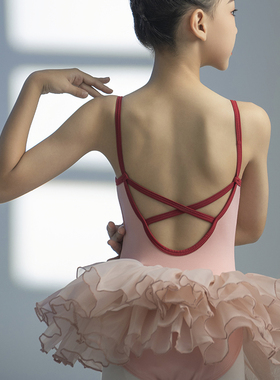 儿童跳舞服芭蕾体操服艺考女童lopa同款拼色吊带连体服舞蹈练功裙