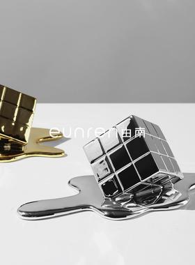 现代简约创意融化流体魔方样板房桌面电视柜摆件设计师家居装饰品