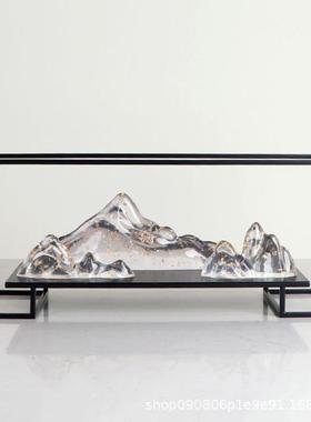 新中式样板房假山摆件透明树脂景观山客厅书房办公室酒店别墅摆设