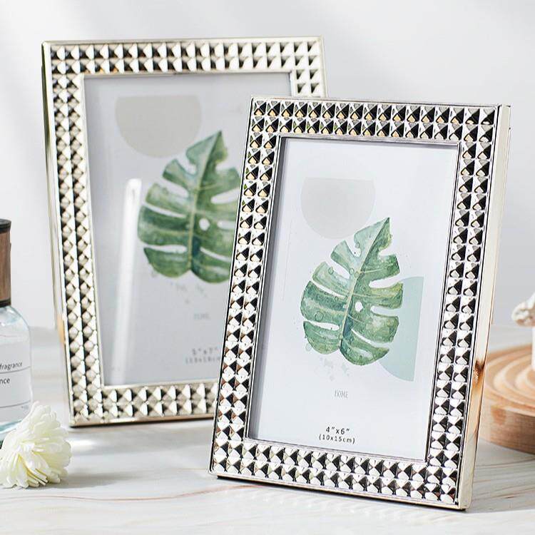 高档相框 现代时尚闪钻银色6寸7寸金属相框精致摆台高级感摆件