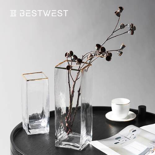 Best west 高档加厚金边透明水培玻璃花瓶摆件家居软装饰品花器