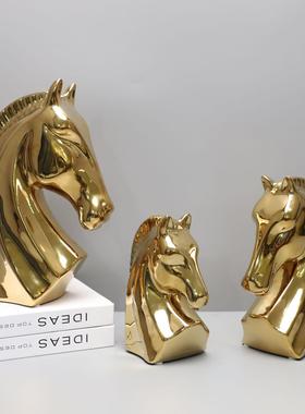 简约创意树脂金色马头摆件样板房酒店家居玄关书房桌面客厅饰品