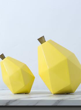 几何雪梨摆件树脂黄色抽象水果电视柜床头柜玄关书柜酒柜软装饰品