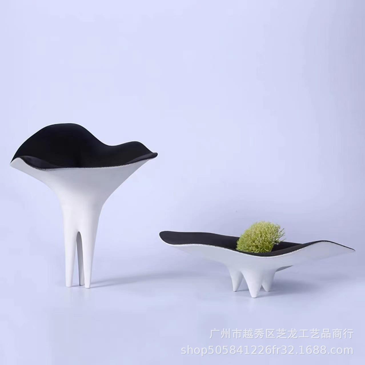 现代简约陶瓷高脚果盘新中式摆件装饰品样板房客厅茶几插花花器