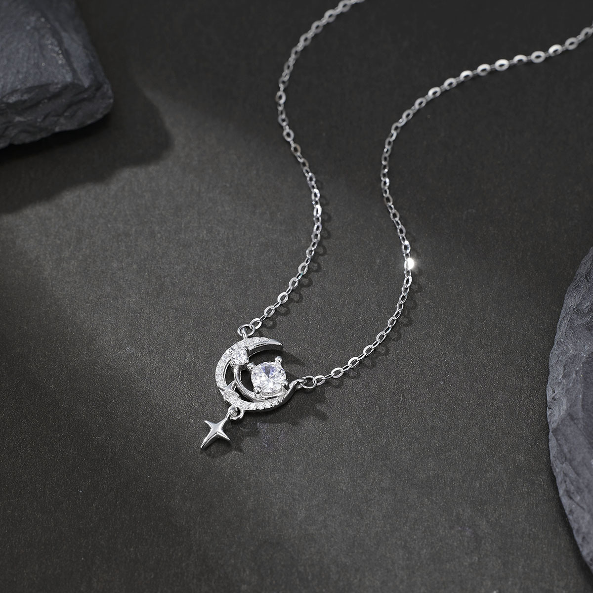 英国coopkoop轻奢ins风星月项链女s925银时尚百搭镶锆女生锁骨链