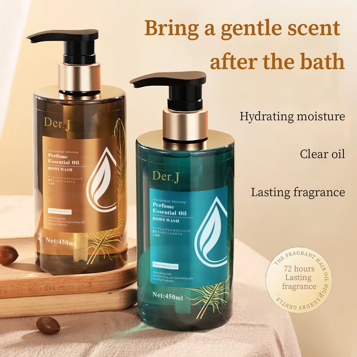 新款推荐der.j烟酰胺香水精油沐浴露滋润持久留香全英文出口