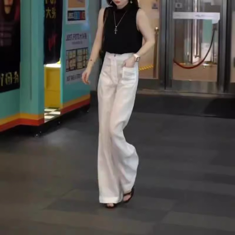英国coopkoop夏季新款无袖静版背心高腰直筒长裤洋气女装