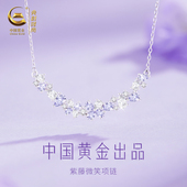 中国黄金央创紫藤花项链纯银999女款 生日情人节礼物送女朋友足银