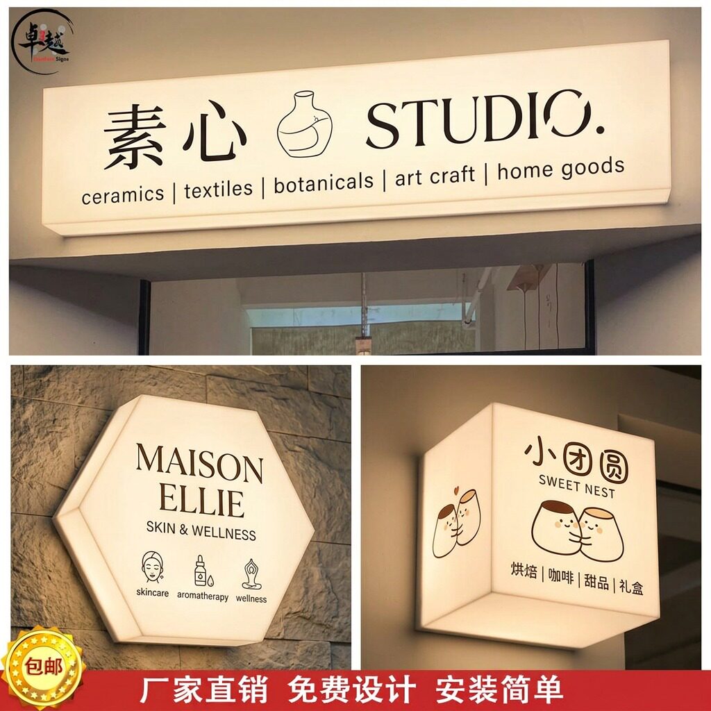 户外防水通体发光门牌 亚克力灯箱门头展示牌 商铺挂墙招牌定做